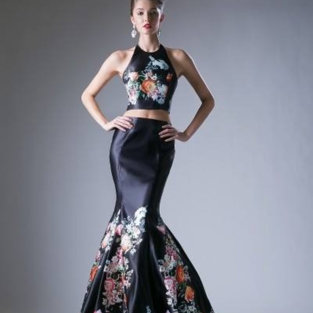 NEW! Ladies 2-Pc Black Floral Evening Dress
